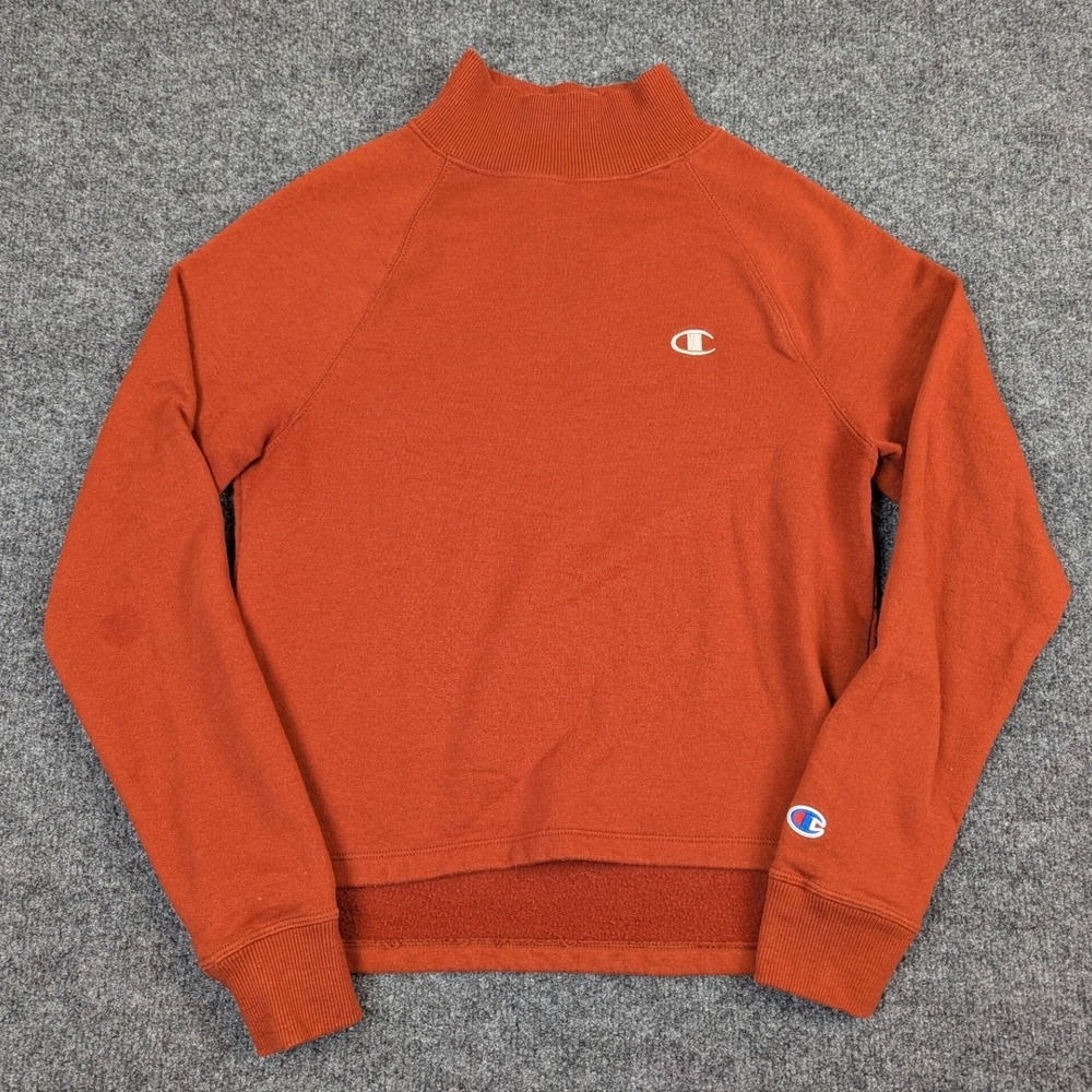 Champion Womens XS Mock Neck Vintage‎ Style Sweatshirt Rust Orange Raglan Fleece